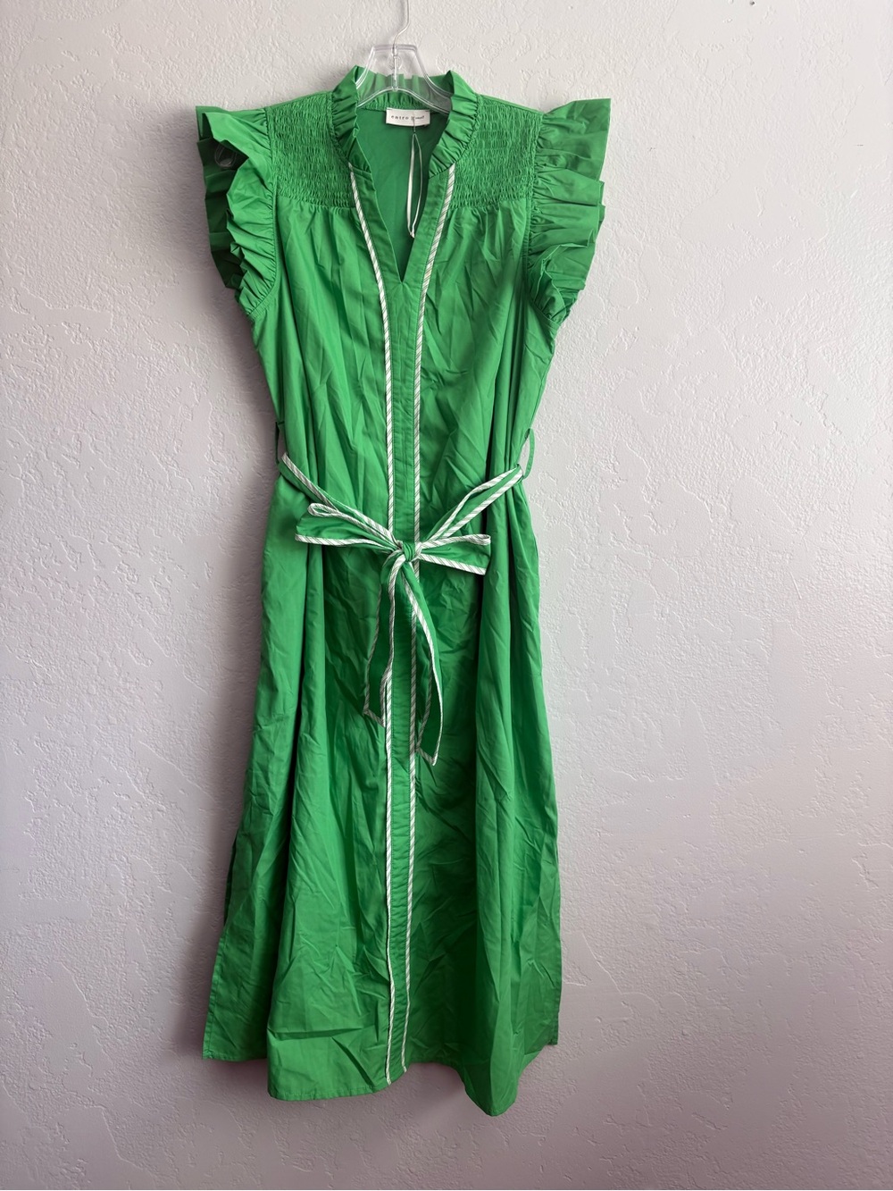 ❤️ NEW entro Green Ruffled Sleeve Midi Dress with Braided Tie